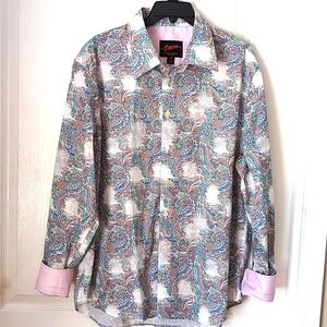 Egara Modern Fit stretch Non-Iron Paisley Dress Shirt. Flip Cuff.  Size XL.